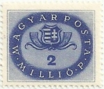 Stamps Hungary -  ESCUDO DE ARMAS NACIONAL HÚNGARO. VALOR FACIAL 2M pengö. YVERT HU 789