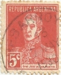 Sellos de America - Argentina -  GENERAL SAN MARTÍN. PERF.13½ x 12½, FILIGRANA AP. VALOR FACIAL 5c. YVERT AR 317