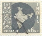 Stamps : Asia : India :  MAPA ÍNDIA, FILIGRANA ESTRELLAS. VALOR FACIAL 6 np. YVERT IN 75