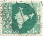 Stamps : Asia : India :  MAPA ÍNDIA, FILIGRANA ESTRELLAS. VALOR FACIAL 1 np. YVERT IN 71