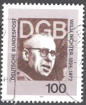 Stamps Germany -  Cent de Willi Richter (Presidente de la Confederación de Sindicatos Alemanes).