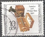 Stamps Germany -  Aparatos telefónicos de la Edad( Teléfono de Philipp Reis,1861)DDR.