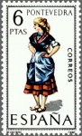 Stamps Spain -  ESPAÑA 1970 1950 Sello Nuevo Serie Trajes Tipicos Españoles Pontevedra c/señal charnela