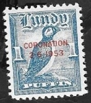 Stamps United Kingdom -   Lundy - Coronación 2-6-1953, - frailecillo