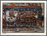 Stamps Romania -  Frescos, monasterio de Sucevita: sitiada Constantinopla salvada por un icono