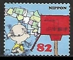 Sellos de Asia - Japn -  Charlie Brown with stream of letters 