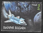 Stamps : Europe : Bulgaria :  170 H.B. - Conquista del espacio, Nave espacial orbitando entre la Tierra y la Luna