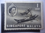 Stamps Singapore -  Sampanes Chinos - Serie Queen Elizabeth II