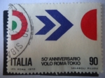 Stamps Italy -  Vuelo Roma-Tokio - 50 Aniversario.