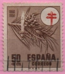 Stamps Spain -  Pro Tuberculosos ( Cruz d´Lorena en rojo)(Adorno Navideño)