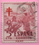 Stamps Spain -  Pro Tuberculosos ( Cruz d´Lorena en rojo)(Niños en la Playa)