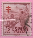 Stamps Spain -  Pro Tuberculosos ( Cruz d´Lorena en rojo)(Niños en la Playa)