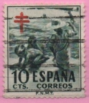 Stamps Spain -  Pro Tuberculosos ( Cruz d´Lorena en rojo)(Niños en la Playa)