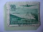 Stamps Ecuador -  Avión Douglas DC-4, sobre el Lago de San Pablo - Correo Aéreo de 1954.