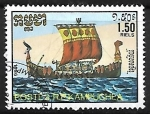 Sellos de Asia - Camboya -  Barcos medievales - Norman ship