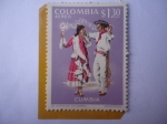 Stamps Colombia -  Cumbia-Folclor Costa Atlántica Colombiana-Vestido Típico y Melodía Costeña.