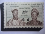 Stamps Cameroon -  Presidente:Ahmadou Ahidjo (1924/89)- Primer ministra, Foncha- Serie: Reunificación-Recargo en Moneda