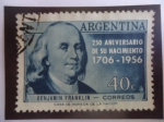 Stamps Argentina -  Benjamín Franklin - 250 Aniversario de su Nacimiento (1706-1956)