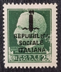 Sellos de Europa - Italia -  Republica Sociale Italiana, Vittorio Emanuele - 25 cent 1944