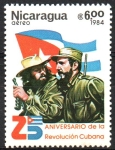 Sellos de America - Nicaragua -  25th  ANIVERSARIO  DE  LA  REVOLUCIÓN  CUBANA.  FIDEL  CASTRO,  CHE  GUEVARA  Y  BANDERA  DE  CUBA.