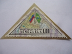 Sellos de America - Venezuela -  Carretera el Dorado Santa Elena de  Uairen - Mapa y Bandera de Venezuela y Brasil.