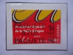 Sellos de Europa - Espaa -  Ed:4547-Presidencia Española de la Unión Europea-Logo formado por las letra EU en Amarillo y Rojo.