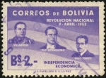 Sellos del Mundo : America : Bolivia : Primer aniversario de la revolución nacional de 1952. VILLAROEL, ESTENSSORO, SILES SUAZO.