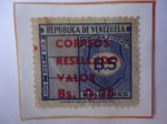 Sellos de America - Venezuela -  Timbre Fiscal- Correo Reservado- Sello sobretasa de Bs 0,25 sobre Bs 5, año 1965-Valor nuevo.