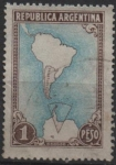 Stamps Argentina -  Mapa mostrando l' Antartida