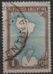 Stamps Argentina -  Mapa mostrando l' Antartida