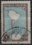 Stamps Argentina -  Mapa mostrando l' Antartida