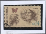 Stamps Czech Republic -  Paz y Libertad: Mariposa y Perfiles