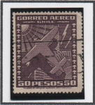 Stamps Chile -  avión y símbolos d' Espacio