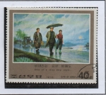 Stamps North Korea -  Actividades Revolucionarias d' Kim II Sung: Caminando bajo l' lluvia