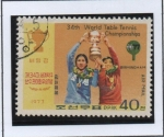 Stamps North Korea -  Campeonatos Mediales d' tenis d' mesa. Pak Yong Ok y Yang Ying con trofeo