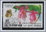 Stamps North Korea -  Flores y Mariposas: Argus ypthinia y Fucsia