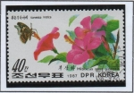 Stamps North Korea -  Flores y Mariposas: Vanessa indica y hibiscus