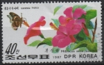 Stamps North Korea -  Mariposas y Flores: Vanessa indicfa y Hibiscus