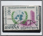 Stamps Spain -  Emblema y sede d' O.N.U.