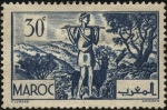 Stamps Morocco -  Pastor y rebaño de cabras que se alimentan de hojas de Arganias Espinosas.