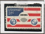 Stamps United States -  Avión Globos y Banderas