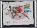 Stamps Hungary -  Varias escenas d' Futbol y Banderas: Argentina'78 emblema