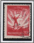 Stamps Hungary -  Trabajador Avion Cruz doble y Sol