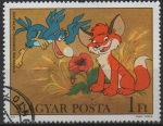 Stamps Hungary -  Escenas d' Vuk el Cub d' Fox, Vuk y un pajaro