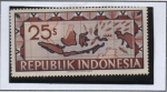 Stamps Indonesia -  Mapa y Barcos