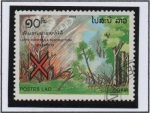 Stamps Laos -  Lucha conta l' Destrucion d' Bosques, Fuegos forestales