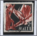 Sellos de Europa - Malta -  Crucificacion d' l' S. Peter