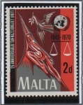 Stamps Malta -  25 anv.d' l' Naciones Unidas, Balanza y Figura simbólica