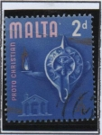 Stamps Malta -  Historia d' Malta, Lampara y templo Romano