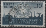 Stamps Italy -  10º Aniv. d' l' Republica Italiana